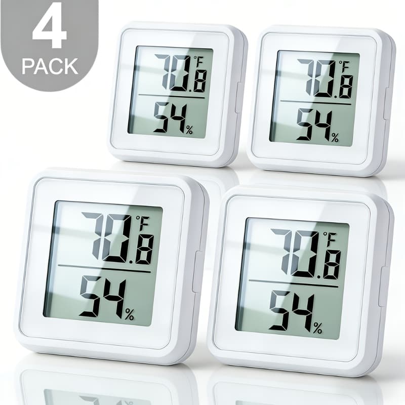 TEMU 4-pack Mini Digital Thermometer Hygrometer Large Clear Display Switchable Magnetic Base And Stand 5-second Fast Refresh Multi-scene Use