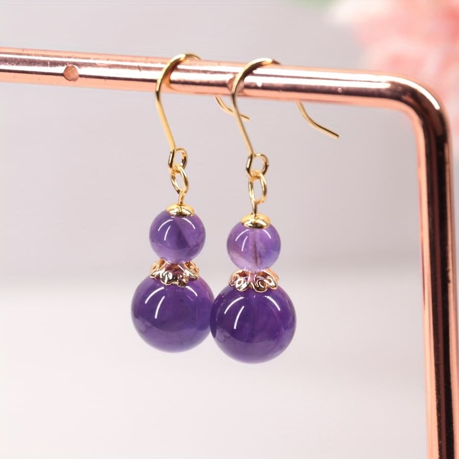 TEMU Exquisite Handmade Amethyst Gourd-shaped Earrings, Original Jewelry Gift For Women