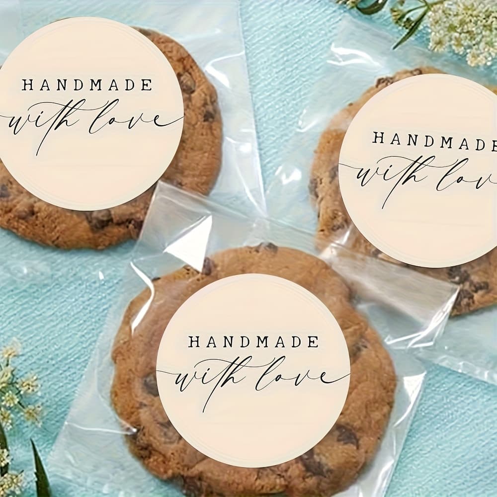 TEMU 96pcs Handcrafted Heart Stickers - Elegant Text, Embedded In Pale Circles, Vintage Party Decor, Crafts, Gift Wrapping, Small Business Branding, Expressing Emotions, Gift Wrapping Supplies