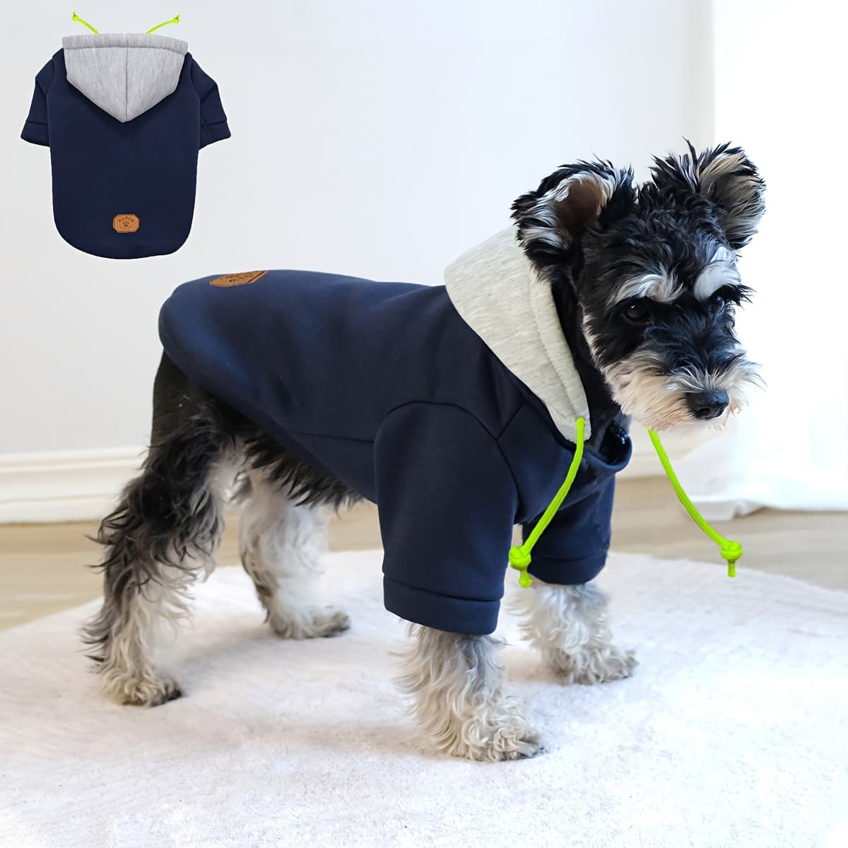 TEMU Ipc Basic Dog Hoodie Coat With Exquisite Leather Label Soft Casual Pet Clothes Outfits For Small Dogs, Windproof Warm Puppy Winter Apparel For Yorkshire Schnauzer