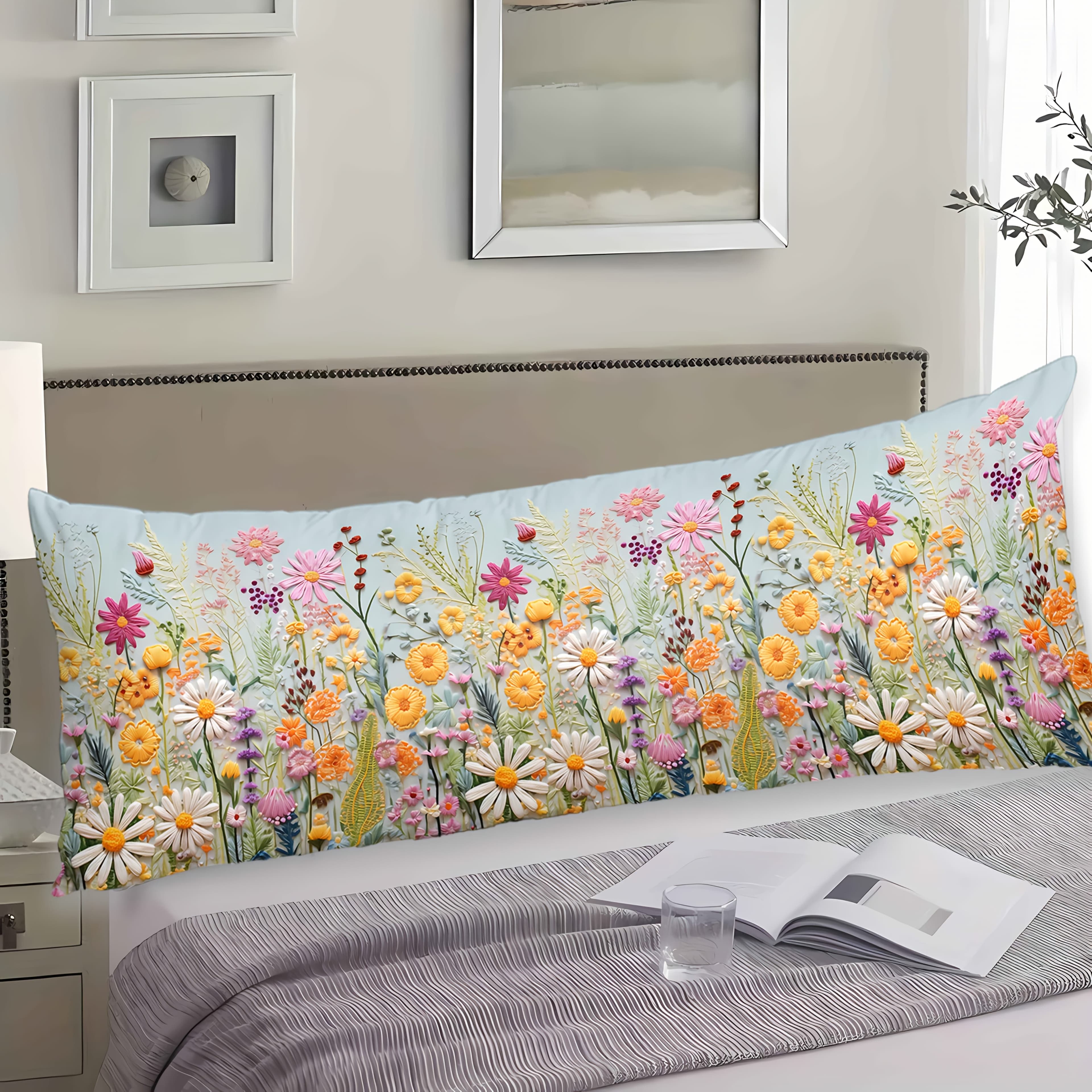 TEMU Chic Floral Print Long Pillowcase 20"x54" - Soft Polyester, Hidden Zipper Closure, Decorative Bed & Sofa Cushion Cover