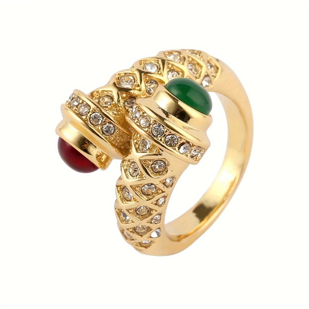 TEMU 18k Gold-plated Ring Studded With Zirconia And Colored-glaze, Size Open Adjustable