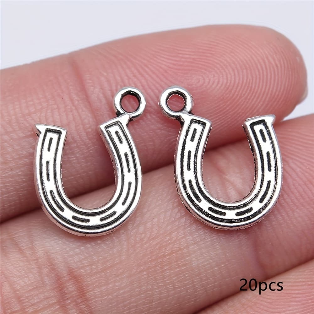 TEMU 20pcs Of New Horseshoe Charm Pendants, Suitable For Handmade Bracelets, Necklaces, Earrings, And Accessory Components, Keychain Additions Measuring 18x12mm