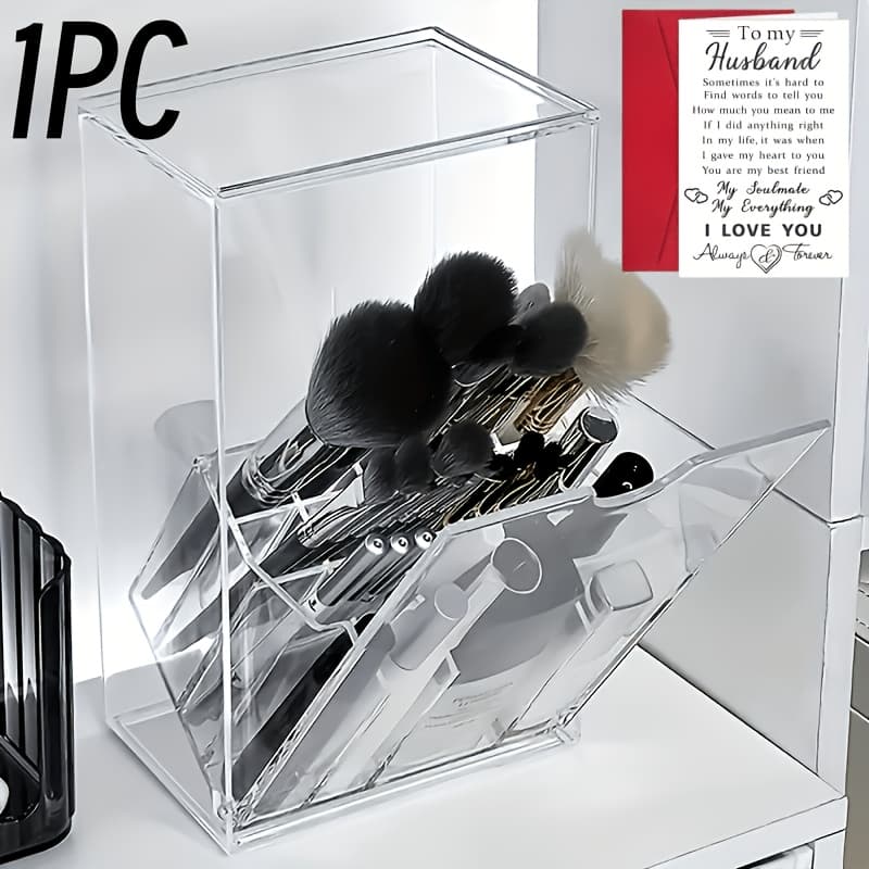 TEMU 1pc Acrylic Holder For Makeup Brushes - A Versatile Desk Organizer For Cosmetic Tools And Additions, Perfect As A Gift For Valentine's Day Or Christmas