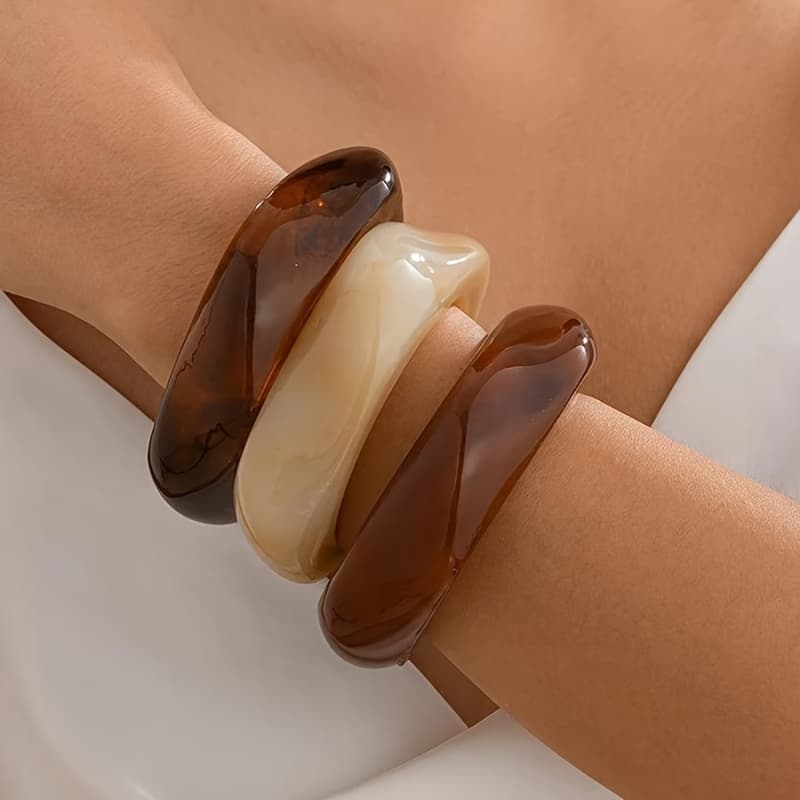 TEMU 3 Fashionable Minimalist Irregular Circular Bracelets Resin Material Women's Vacation Daily