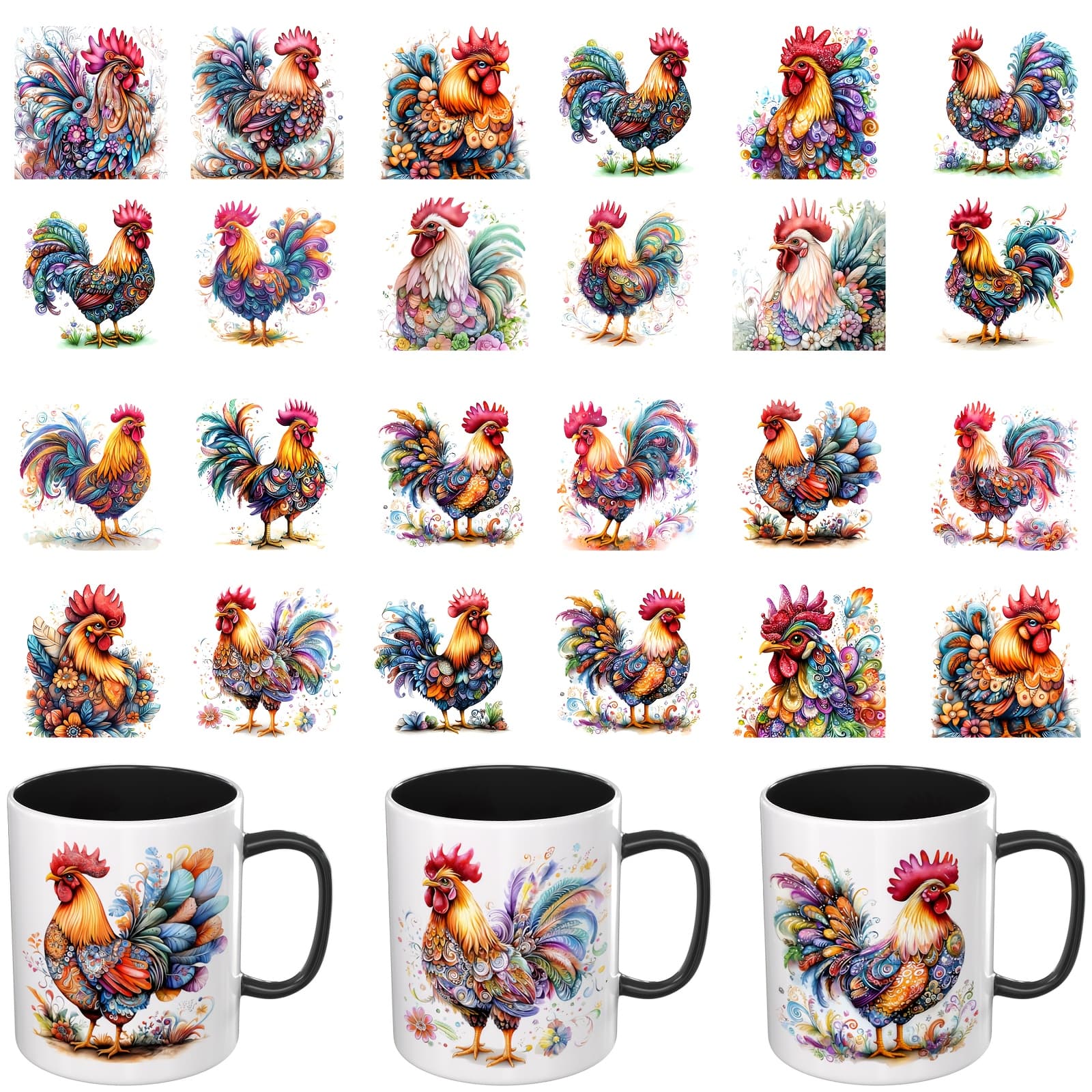 TEMU 24pcs/set Uv Dtf Transfer Sticker, Chicken Uv Dtf Wraps, Sticky Diy Stickers, Suitable For Diy Decoration Of Cups, Bottles, Smooth Objects (only Uv Wraps, Sold Not Mugs)