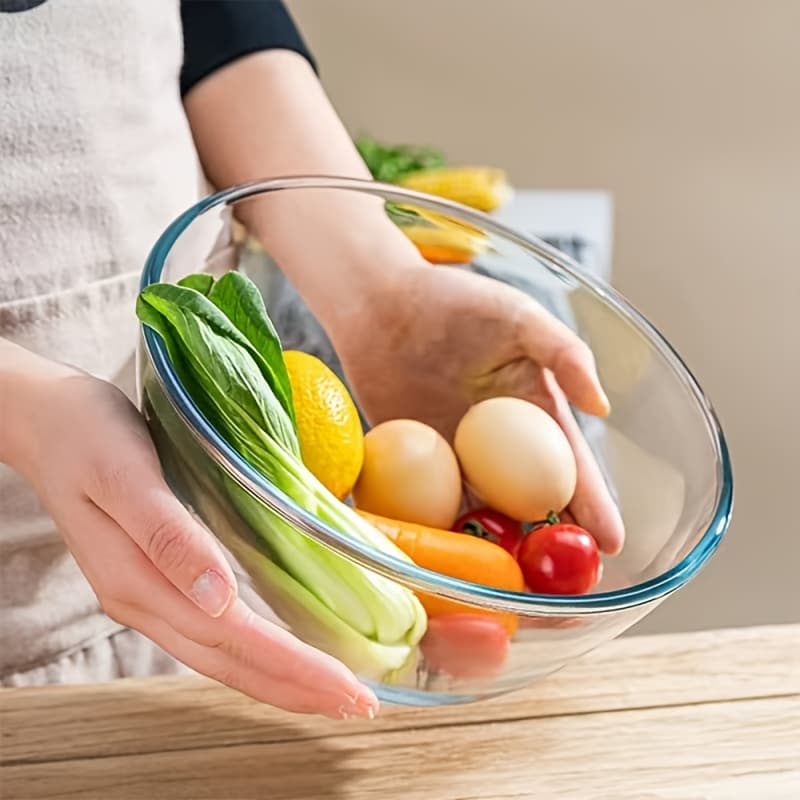 TEMU 2700ml Durable Borosilicate Glass Mixing Bowl - Microwave Safe, Thick For Heat Resistance, Kitchen & Dining, Transparent