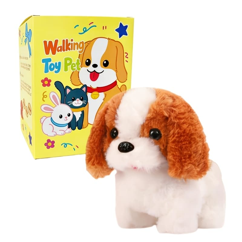 TEMU 2026 Walking Puppy Toy Gift Set, An Interactive Plush Dog That , , And Its Tail, Includes A Leash, Bone, And Bow, Ideal For Birthdays, Christmas, Holidays, Kids' Parties