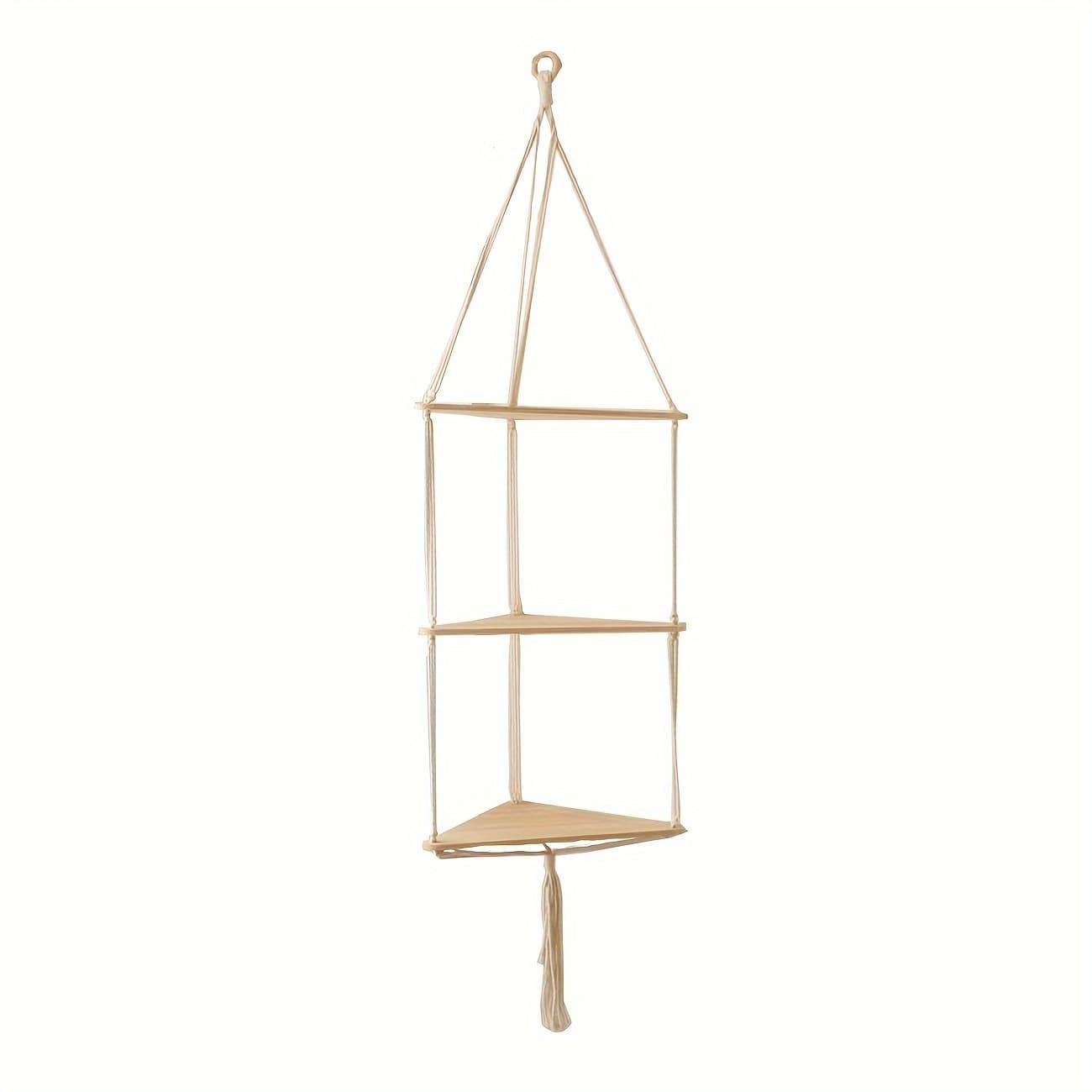TEMU Macrame Hanging Shelf Boho Wall Decor 3 Tier, Handmade Rope Rustic Wood Floating Shelves, Display Photos Plant Hanging Storage Shelves For Bathroom, Bedroom, Living Room