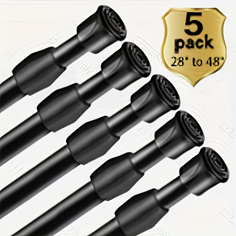 TEMU 5pcs Spring Tension Rods For Windows 28 To 48 Inch Adjustable White Tension Curtain Rods No Drilling Small Spring Loaded Curtain Rods For Closet Cupboard Bar