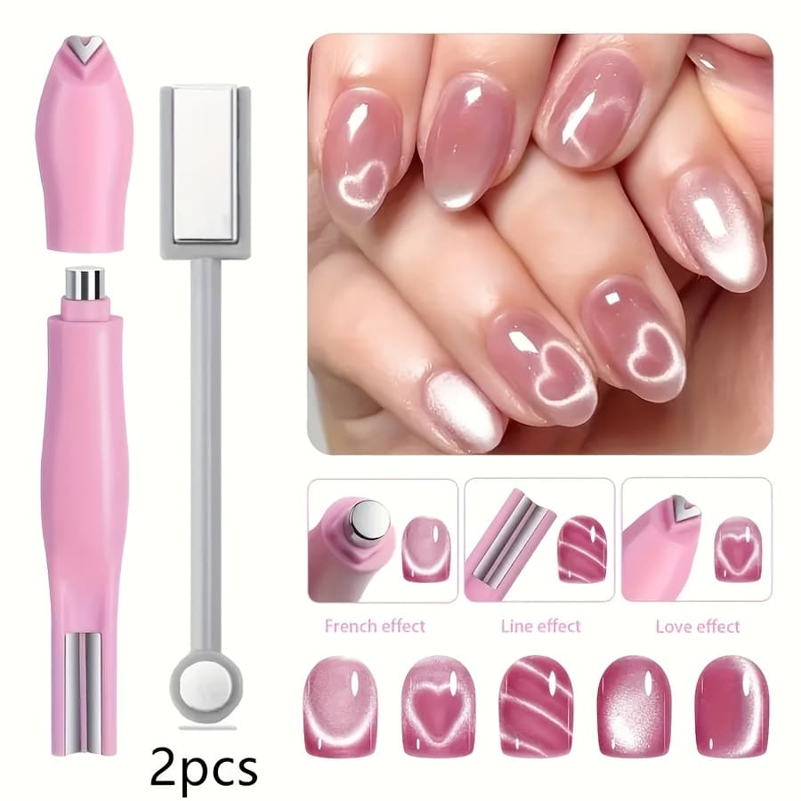 TEMU Cat Eye Suction Cat Eye Nail Art Set 2pcs + Dual Head Rod Salon Nail Cat Eye Effects Manicure Tools