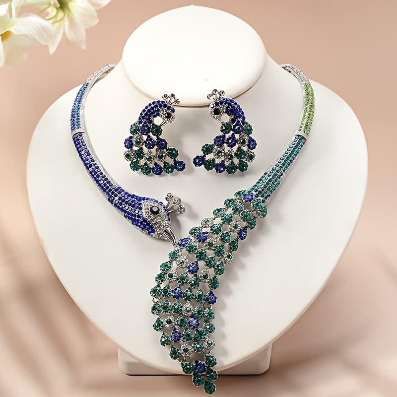 TEMU A High-end Set With A Light Luxury Evening Dress Accessory, Wedding Dress Jewelry Necklace And Earrings Two-piece Set, Silvery Needle