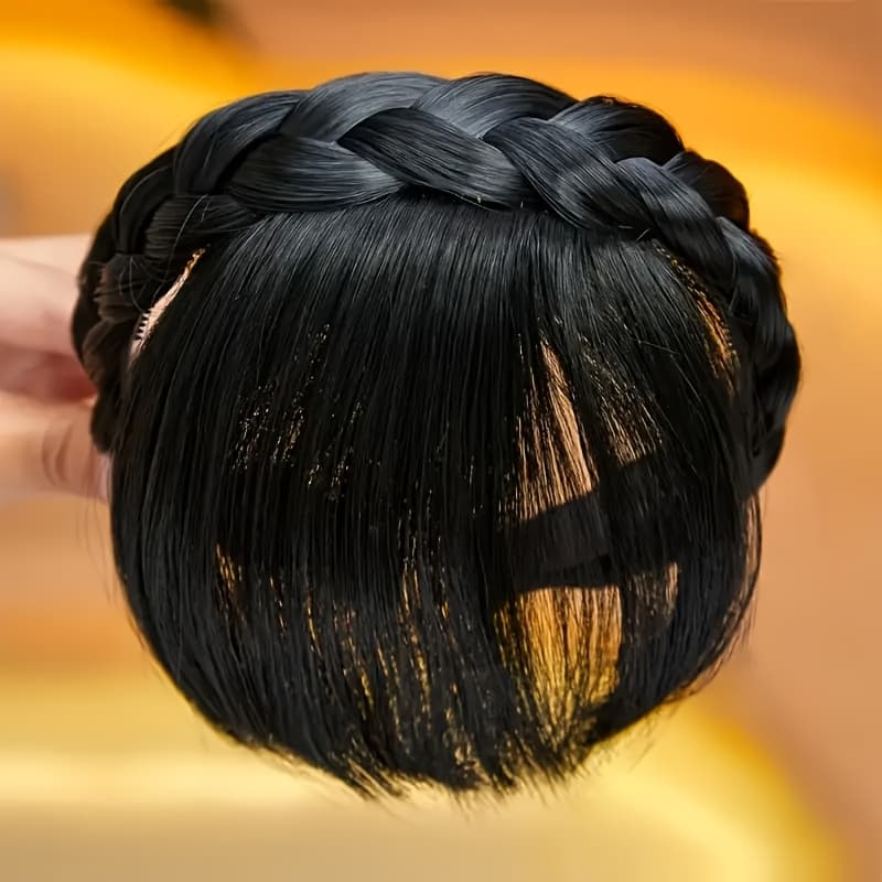 TEMU Wide Headband Hairpiece - Black Three-strand Braided Style, Suitable For Braids, Buns, And High Ponytails - And Formal Occasions - Fits All Hair Types