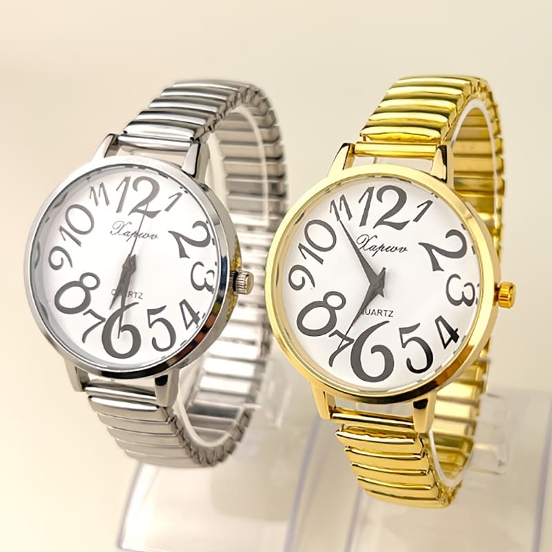 TEMU 2pcs/set Watches, Elegant Luxurious Silvery And Golden Women's Watch Set, Simple Watches With Elastic Straps Exquisite And Casual Watches, Perfect Gift For Women