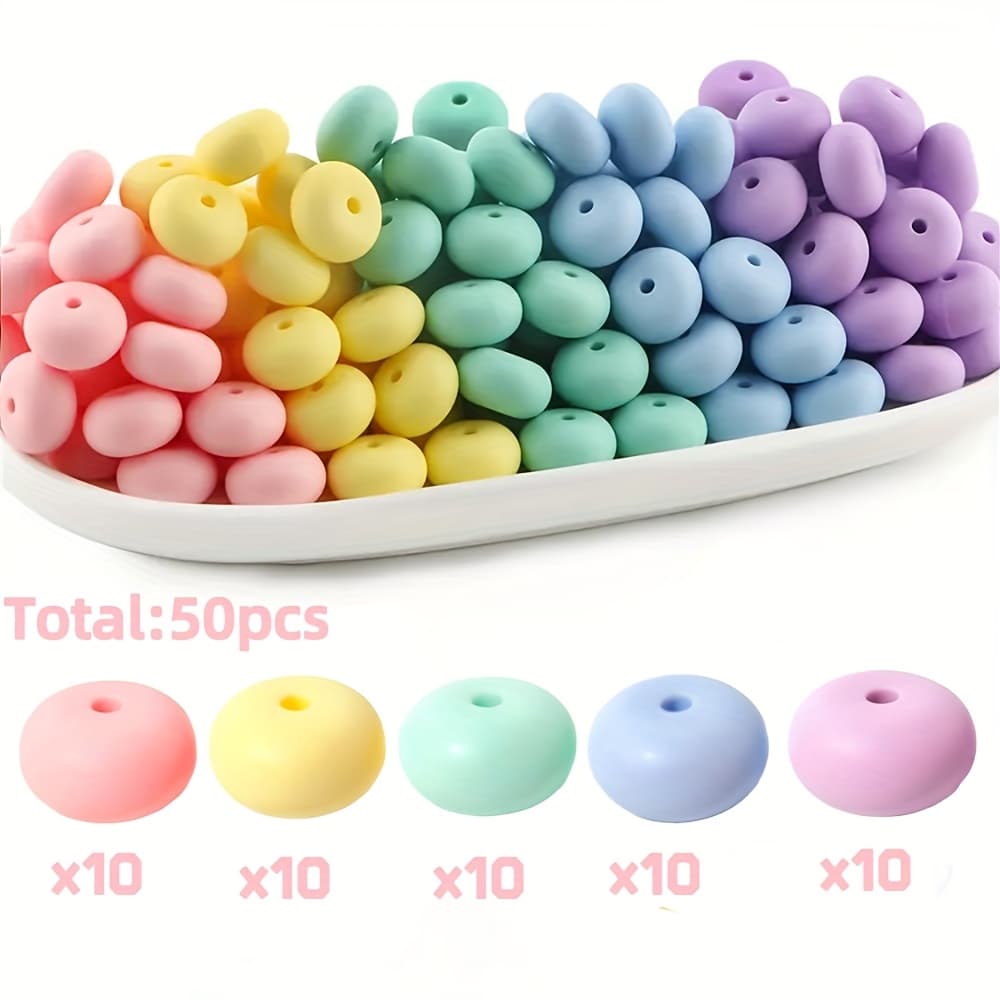 TEMU 2d Flat, Silicone Beads Assortment 50pcs 14mm Silicone Abacus Beads Flat Spacer Beads For , Necklaces, Bracelets, Craft Projects
