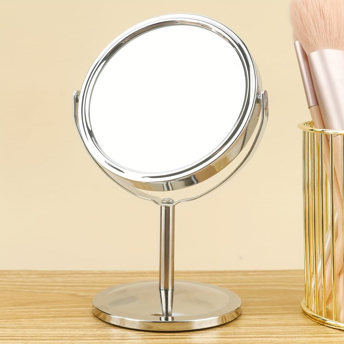 TEMU 1pc Makeup Mirror, Desktop Simple Large Princess Mirror, Double-sided Mirror With Magnifying Mirror, Dormitory Vanity Mirror, Tabletop Mirror
