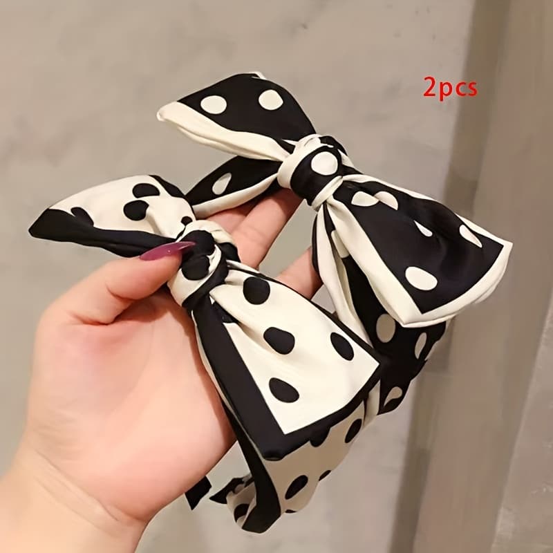 TEMU 2pcs Temperament Elegant Polka-dot Bow Hairband High Skull Top Hairband Advanced Headband Hair Additions Fashion Face Pressing Hair Card Hairband Holiday Gift