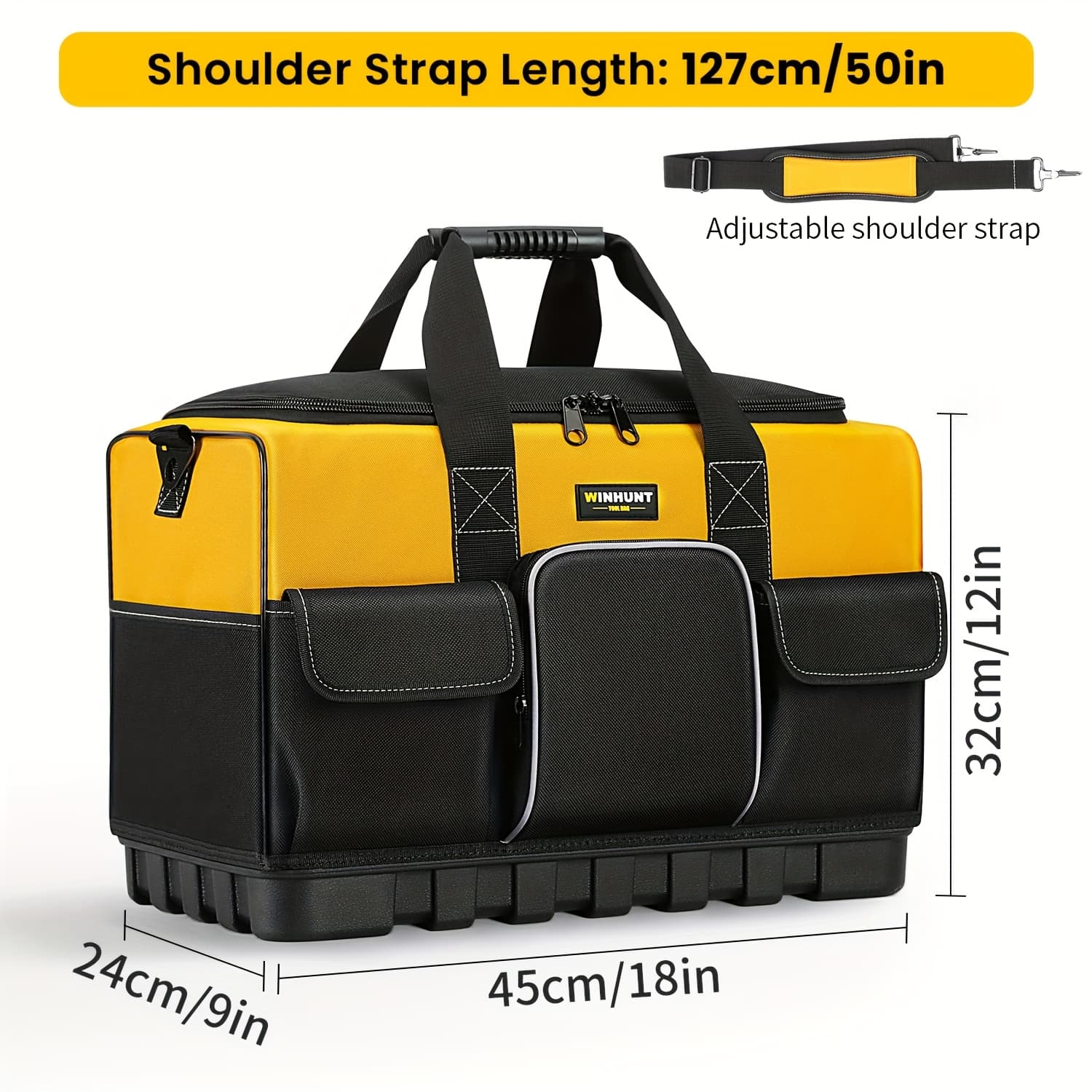 TEMU Winhunt Heavy-duty Tool Bag With Wide Mouth & Molded Bottom - Adjustable Shoulder Strap, Durable Polyester,