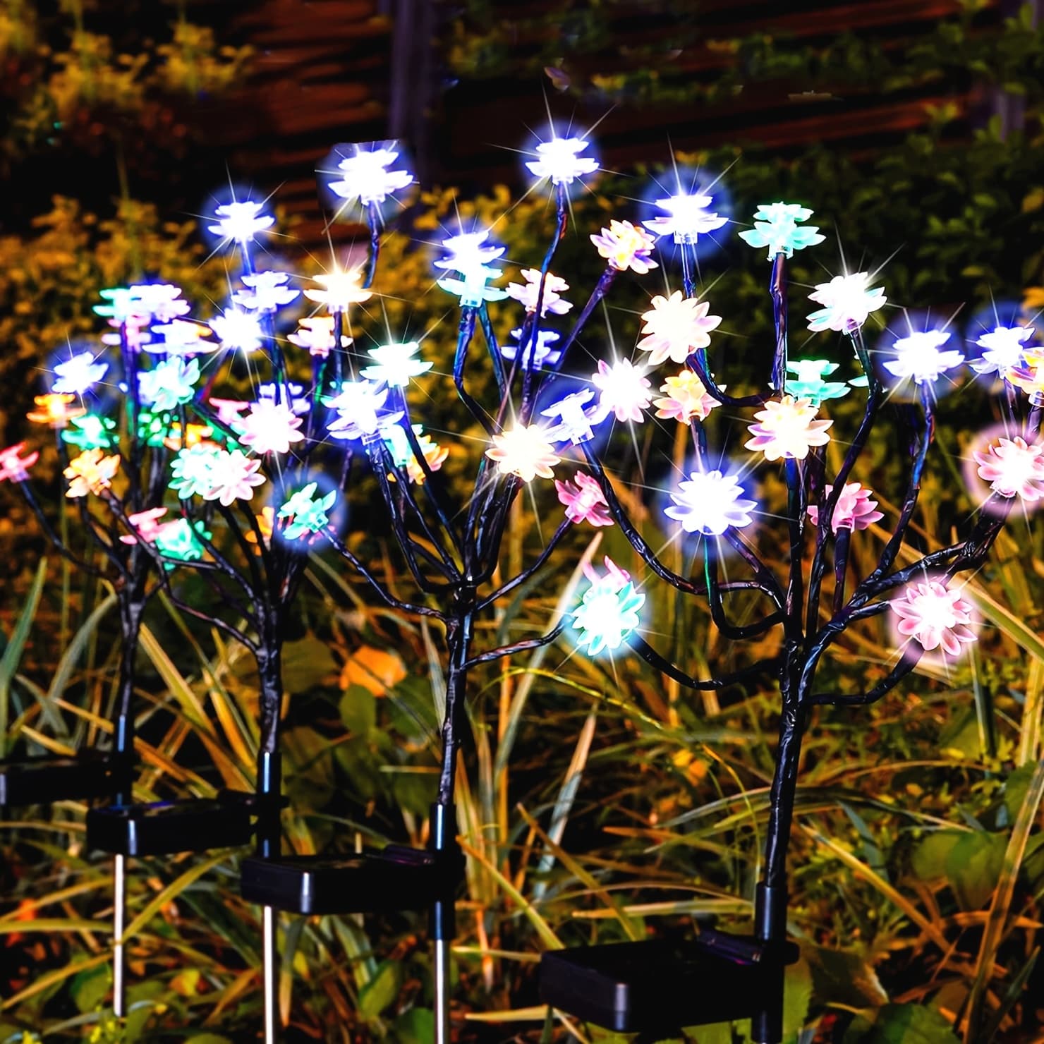 TEMU 4-8 Pack Solar Garden Lights - Upgraded Landscape Tree Lights With Larger Solar Capacity, Decorative Light Outdoor For Pathway, Patio, Front Yard Christmas Decoration
