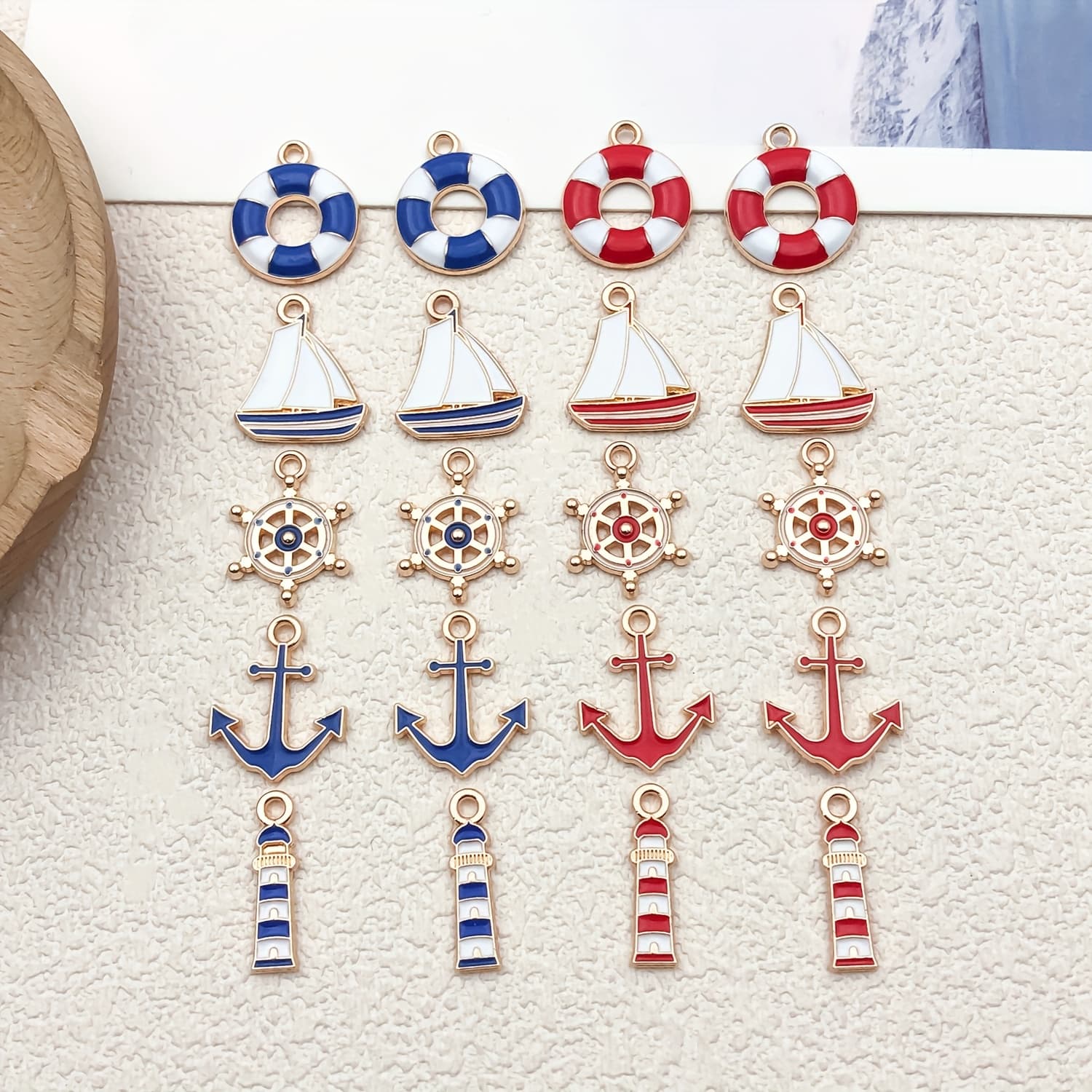 TEMU 20pcs Alloy Enamel Nautical Pendulum, Anchor Rudder Ship Pendulum Pendant, Jewelry Making Diy Bracelet Craft Supplies