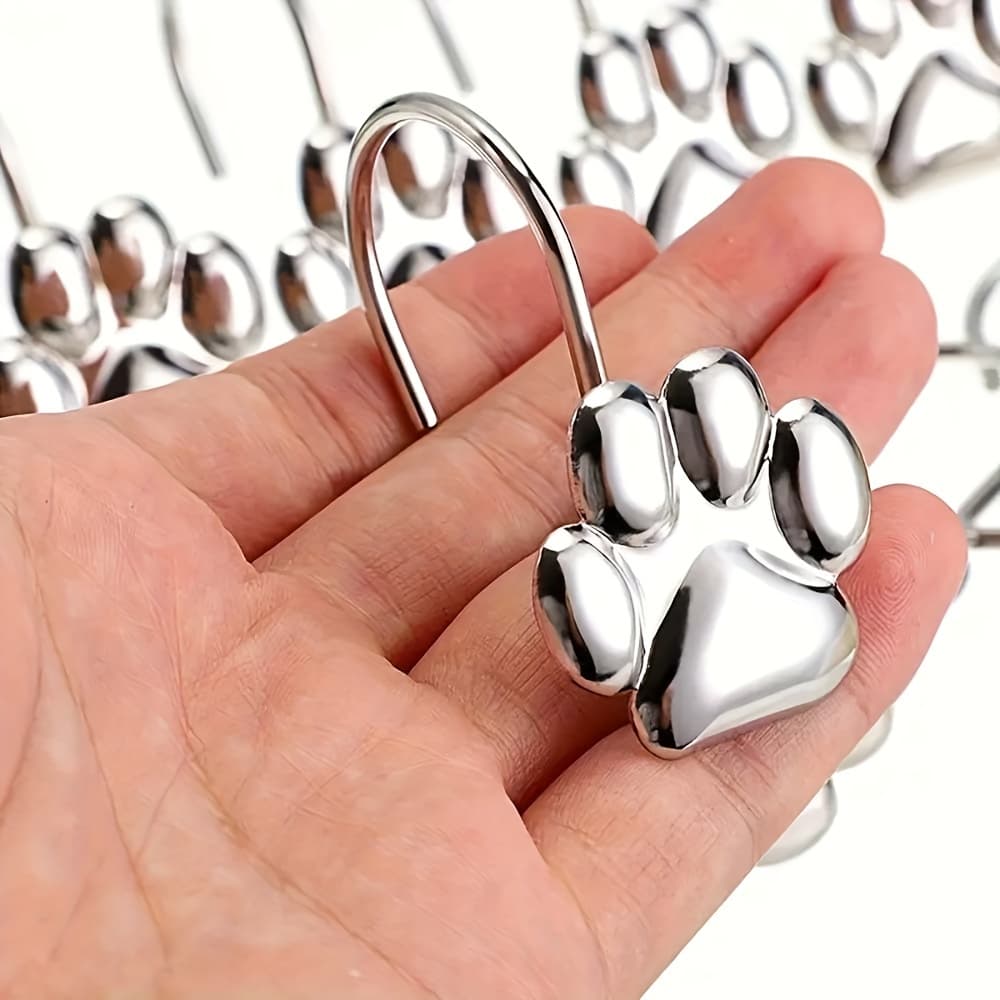 TEMU 12pcs Adorable Paw Print Shower Curtain Hooks - Black Cast, Decorative Design For Bathroom & Window, Durable And -