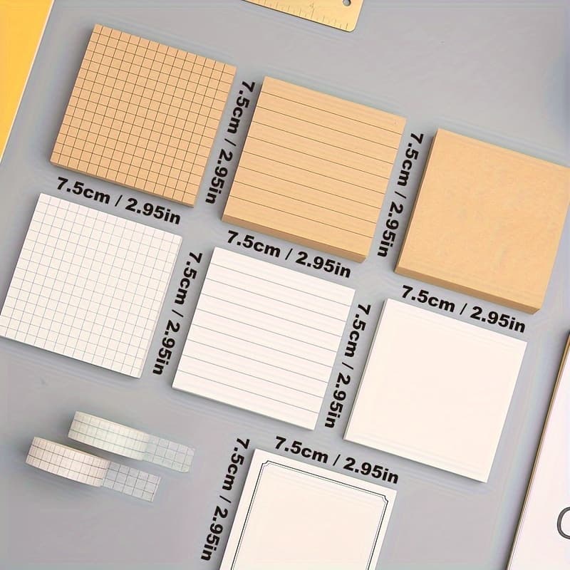 TEMU 7-pack Minimalist Sticky Notes, Student Grid Blank Page Memo Reminder Marking Notes