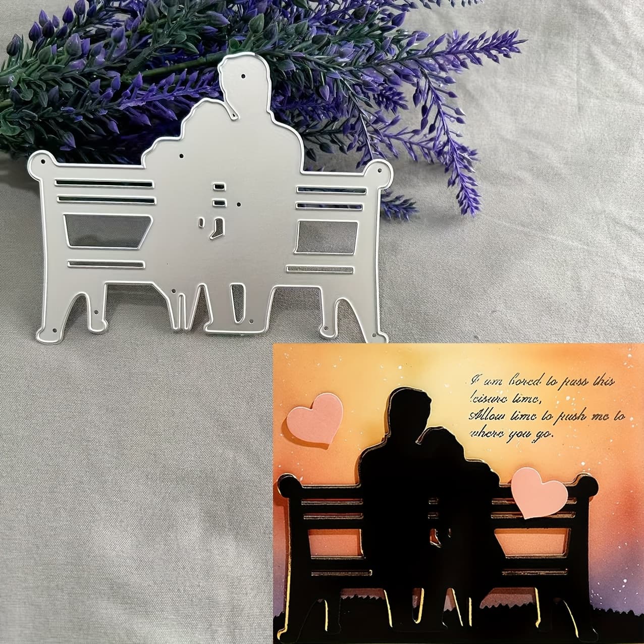 TEMU 1pc A Couple Sitting On A Bench Metal Die Cut, Suitable For Scrapbooking, Embossing Stencil, Handmade Greeting Card , And Gift Card Creation