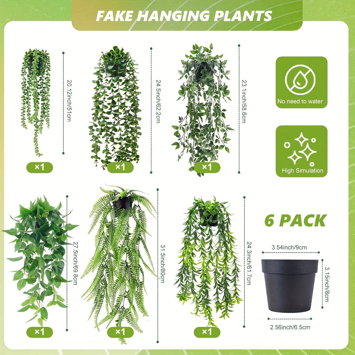 TEMU 6pcs Artificial Plants Hanging Fake Vines Potted, Hanging Plants Artificial For Indoor And Outdoor, Office, Living Room, Bathroom Decor