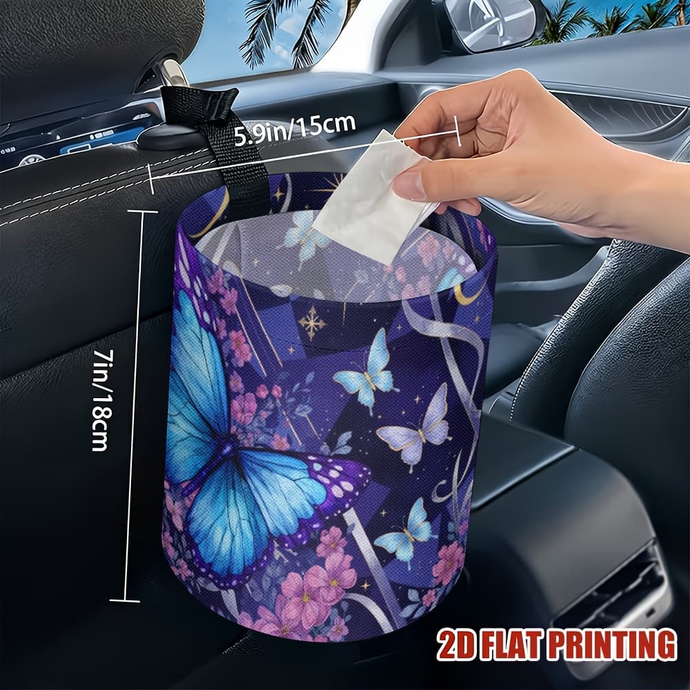 TEMU 1pc Single Blue Bloom Car Trash Bin, Conveniently Fits Between Seats, Ideal For Managing Waste While Traveling