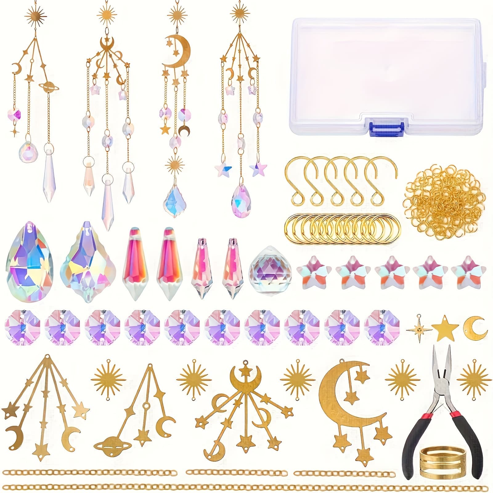 TEMU Diy Crystal Suncatcher Kit -152pcs Of Suspended Solar Catcher Window Decoration, , Wind Chime Style, With Glass Prism And Metal Components, No Power Required