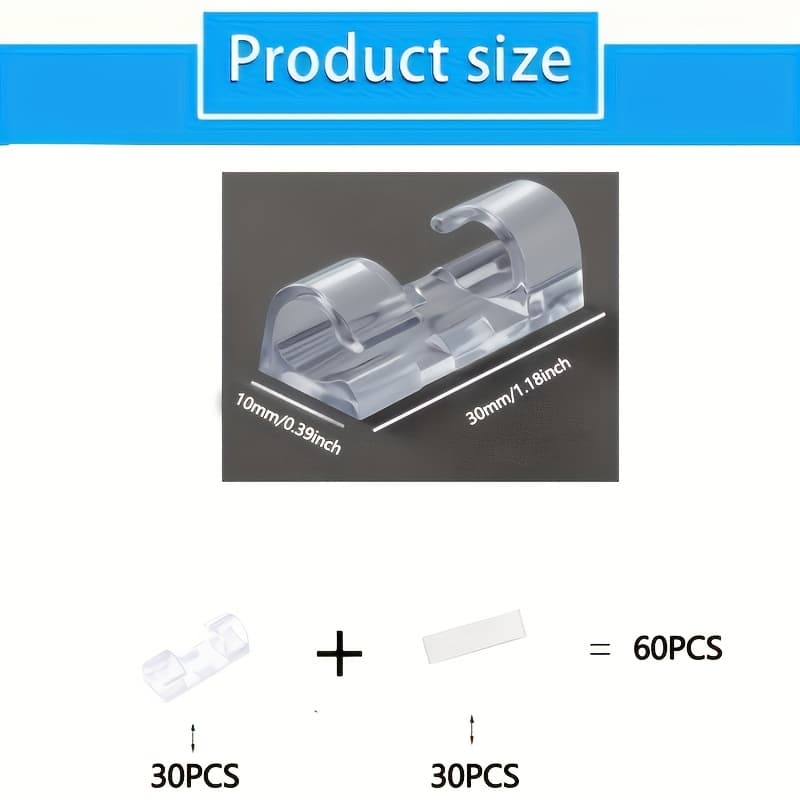 TEMU 50/60pcs Clear Adhesive Cable Clamps - Durable Plastic Wire Organizers For Management, Plastic Cable Tissue Clamps For Walls And Under Table