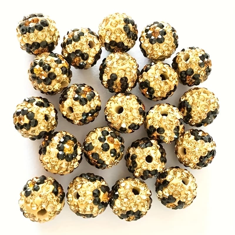 TEMU 20pcs Per Bag Leopard Print Shamballa Polymer Clay Beads, 10mm Loose Beads For Crafts Jewelry Making Additions