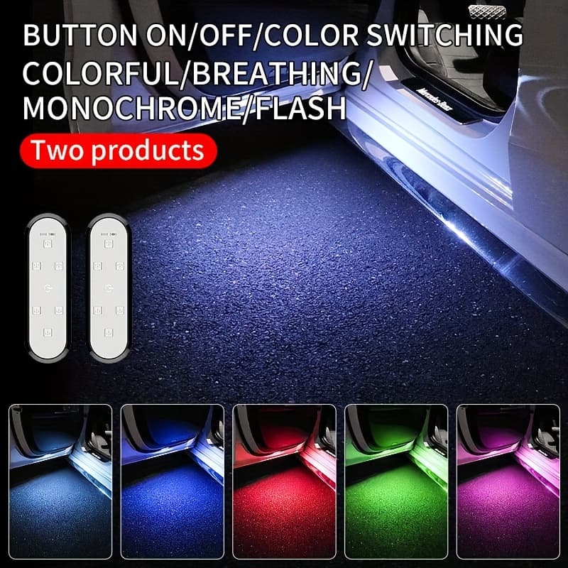 TEMU 2pcs Door Lights Led Welcome Lights Usb Charging Automatic Door Lights, Auto Parts Led Car Environment Lights, Rock Lights.