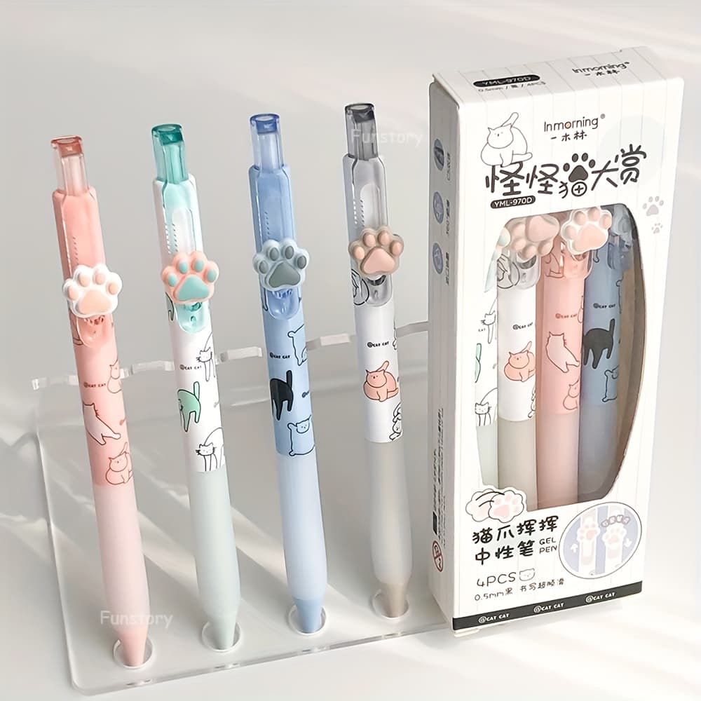 TEMU 4pcs Funny Gel Pens 0.5mm Cute Rotating Cat Paw Quick-dry Pens Cs Dual-ball Tips Study Pens