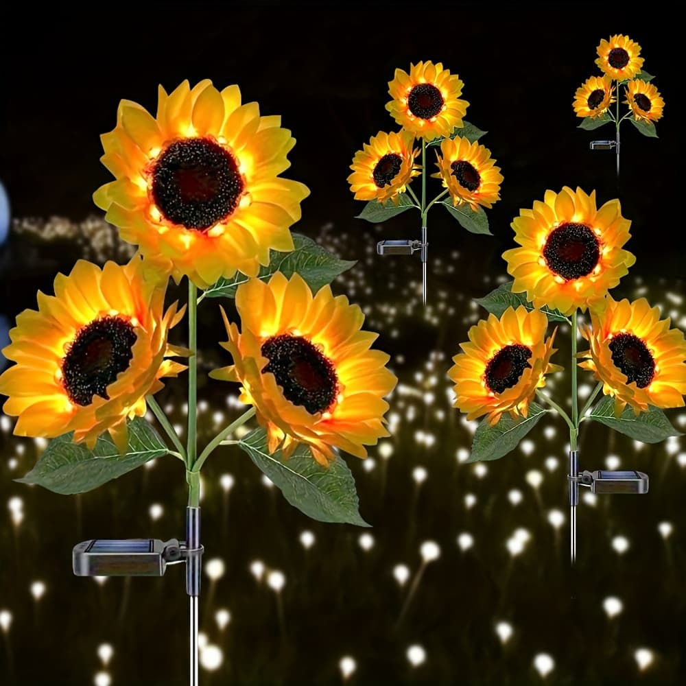 TEMU 2/4pcs Solar Sunflower Led Garden Light - Vibrant Yellow Flower Decoration, Durable Abs Material, Perfect For , Lawns, Courtyards, , And Garden Decoration On , Labor Day, , And