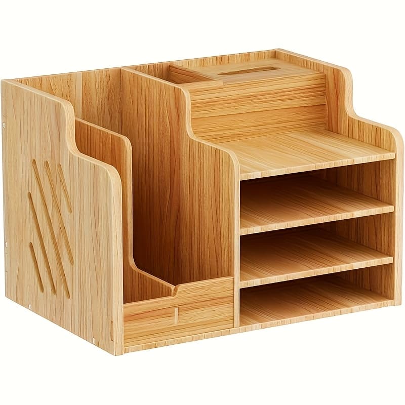 TEMU Office Paper Organizer For Desk, Wooden File Holder, Office Desk Organizer, Stackable Paper Trays For Home, Office, School,