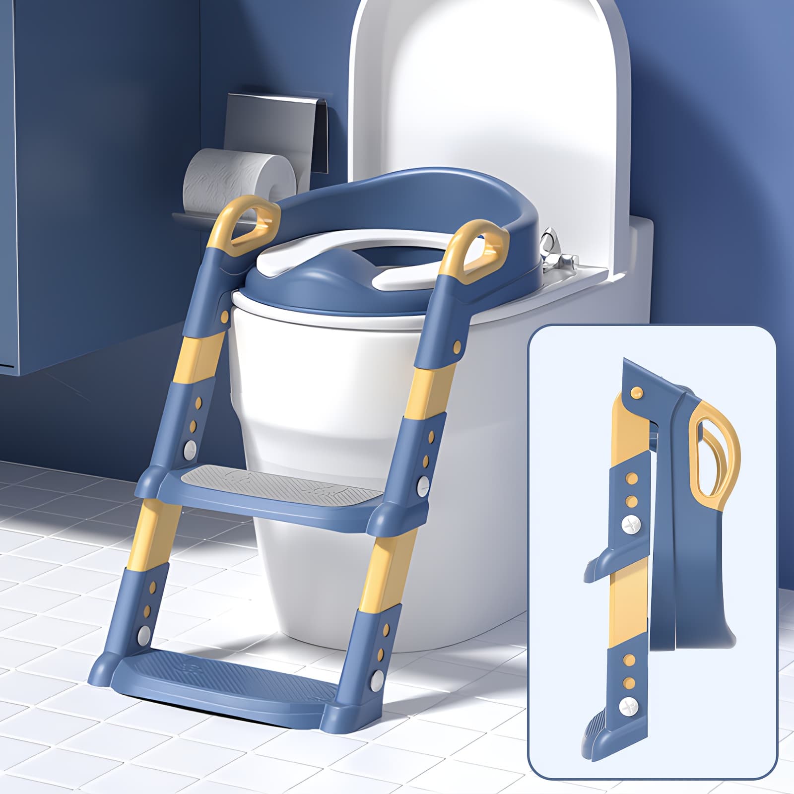 TEMU Toilet Potty Training Seat With Step Stool Ladder, Safe & Comfortable Potty Chair With Anti-slip Design, Adjustable Height, Soft Cushion, Foldable For