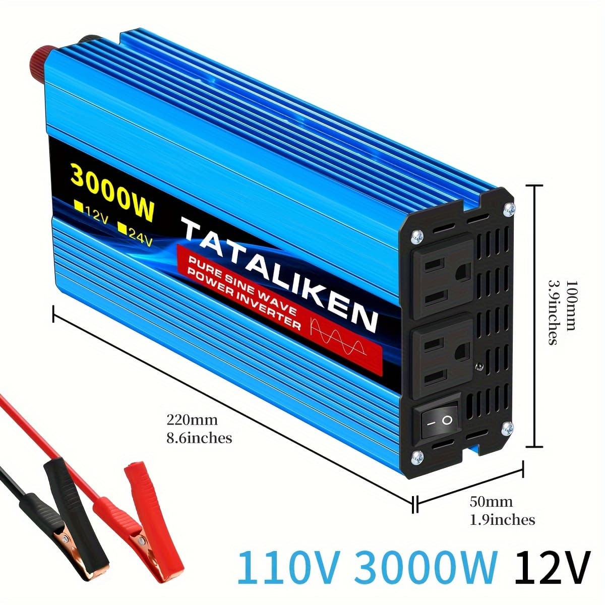 TEMU Pure Sine Inverter 3000w 12v To Ac 110v 60hz With Us Plug, Suitable For Christmas, Halloween, Camping, And Emergency Use (no Battery Included)