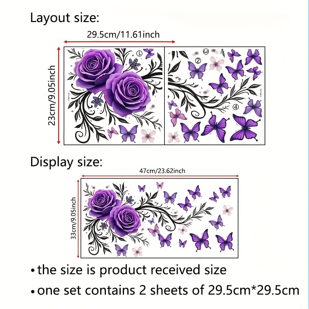 TEMU 2pcs Purple Rose And Wall Decals, Contemporary Style Vinyl Stickers For Living Room, Bedroom, Bathroom - Self-adhesive, Removable, Reusable Wall Decor With Floral And , Wall Art Decor