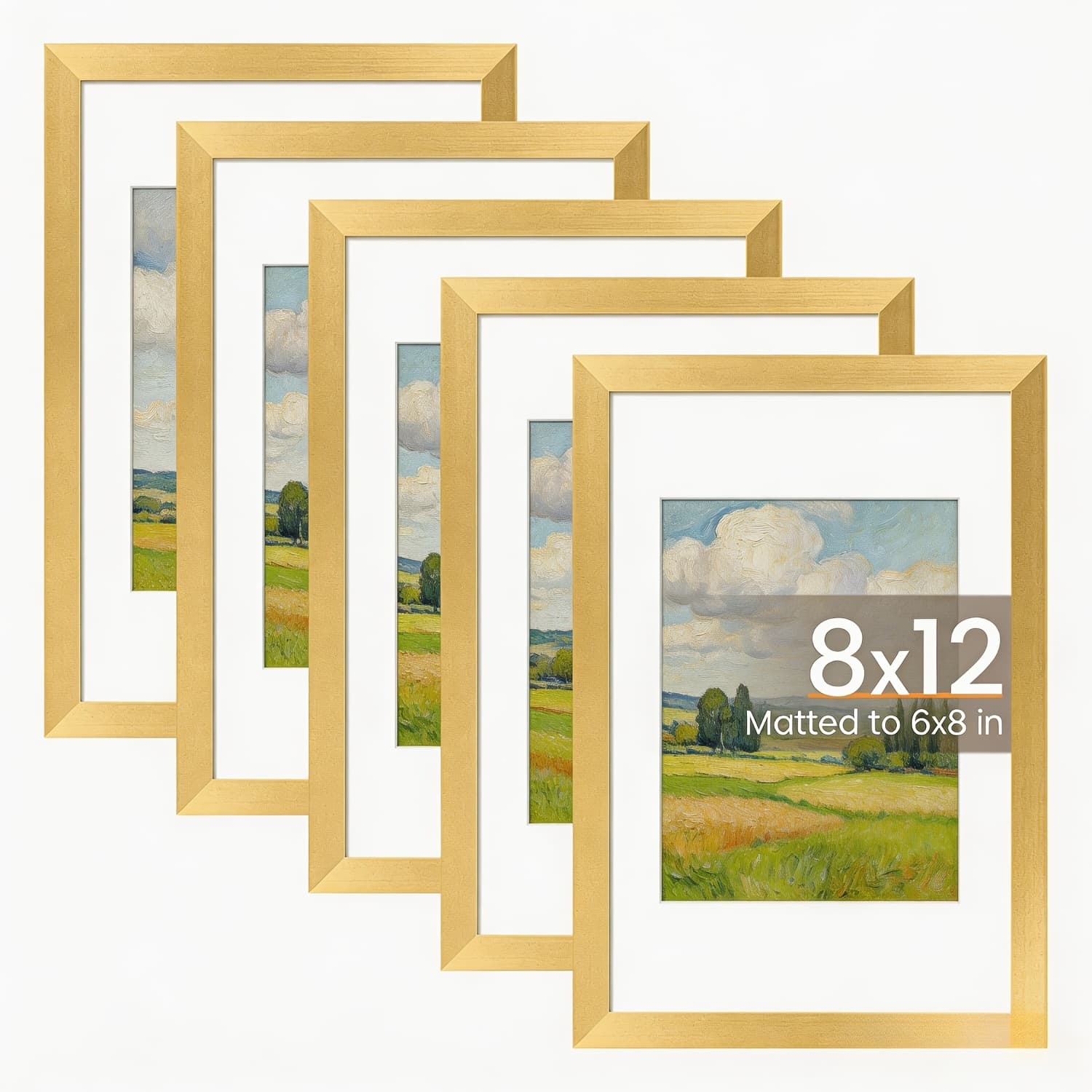 TEMU 12x16 Picture Frame Set Of 5, Display Pictures 8.5x11 With Mat Or 12x16 Without Mat, Wall Gallery Photo Frames, 8×12/12×16 Inch, Golden