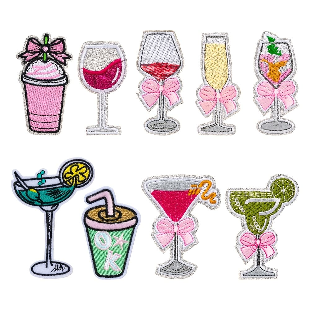 TEMU 9pcs Glitter Cloth Goblet Embroidery Patch, Summer Drink Trend Embroidery Patch Clothing Patch, Suitable For Hats, Shirts And Other Decorations