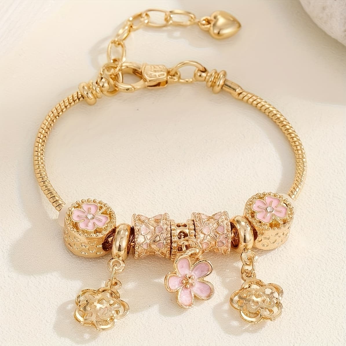 TEMU 1 Simple And Fashionable Pink Flower Series Love Flower Diy Beaded Women's Versatile Bracelet