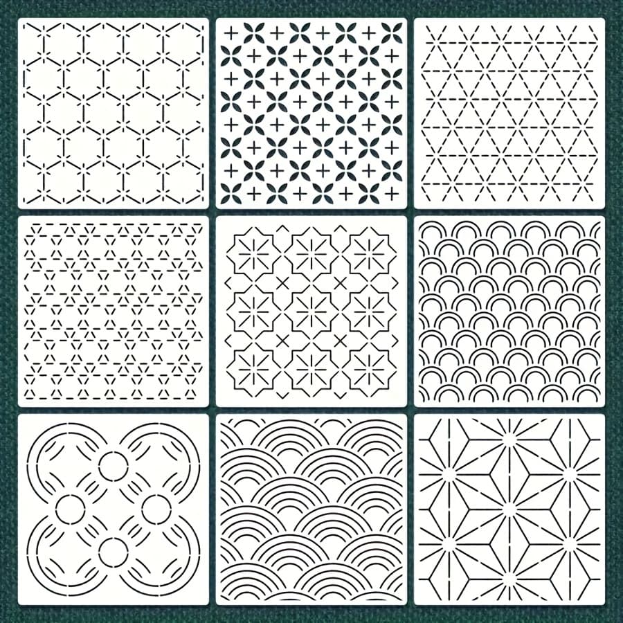 TEMU 9pcs Embroidery Stencil Set, 5.9" Reusable Templates For Fabric, Painting On Wood & Glass, Crafts - Ivory Pet Material