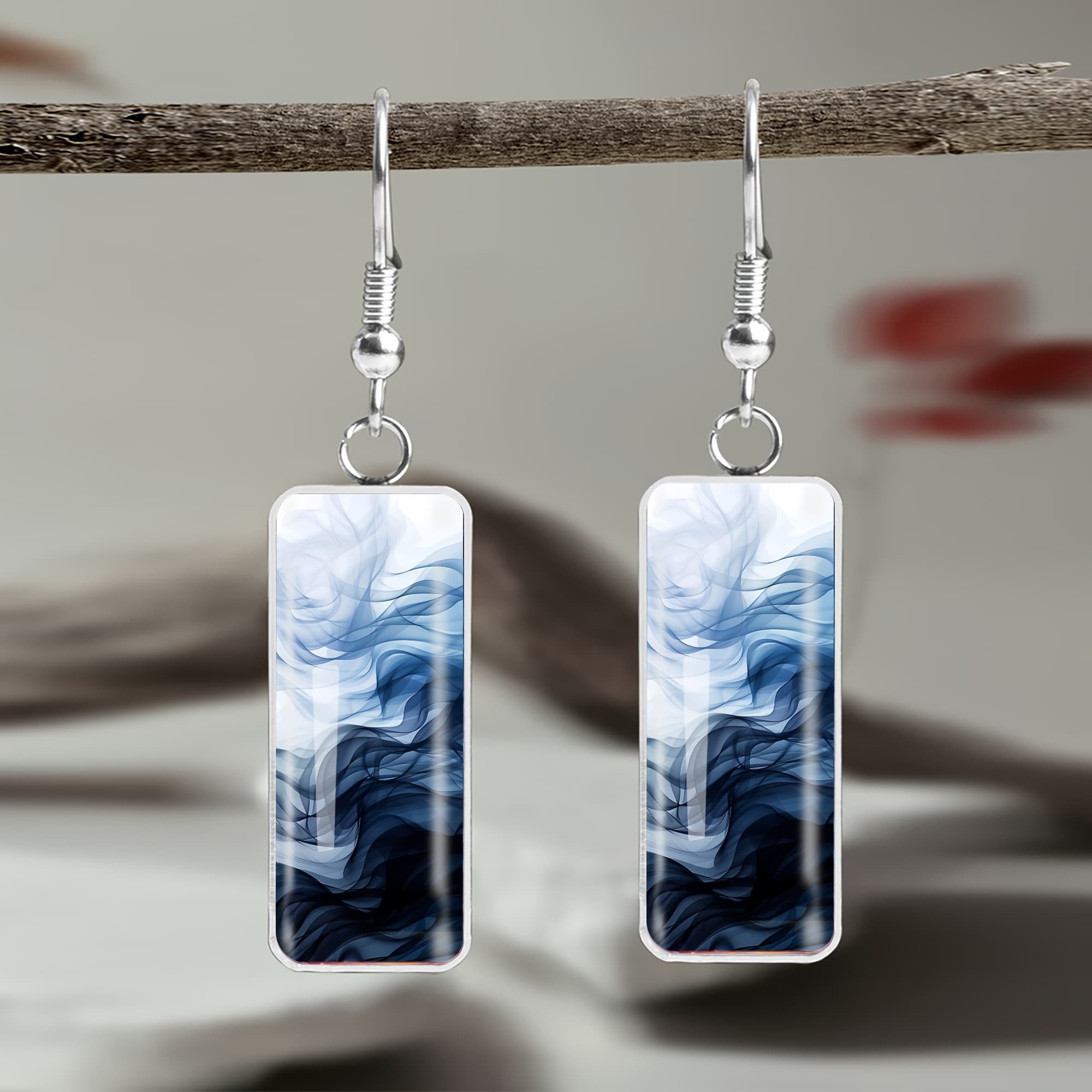 TEMU 1pair Abstract Blue And White Water Ripple Pattern Steel Earrings, Classic And Elegant Style Suitable For Men And Women Daily Vacation Wear Jewelry Earrings