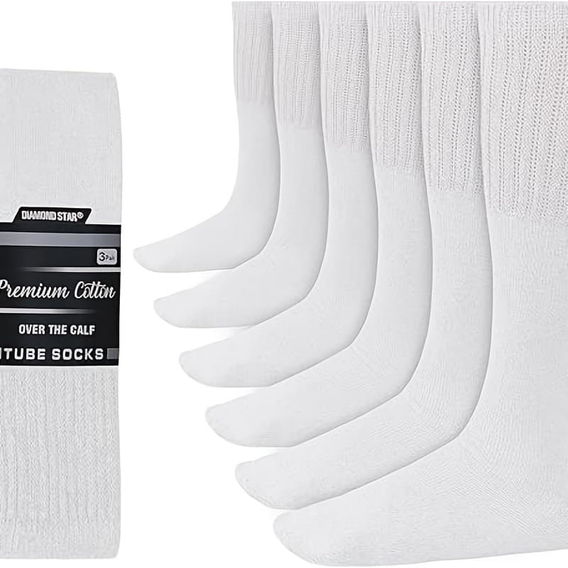 TEMU Men's 6-pair Tube Socks, Socks, High-quality Cushioning Cotton, Above The Calf, Sports Style, Socks, Suitable For Large Sizes And Tall Men