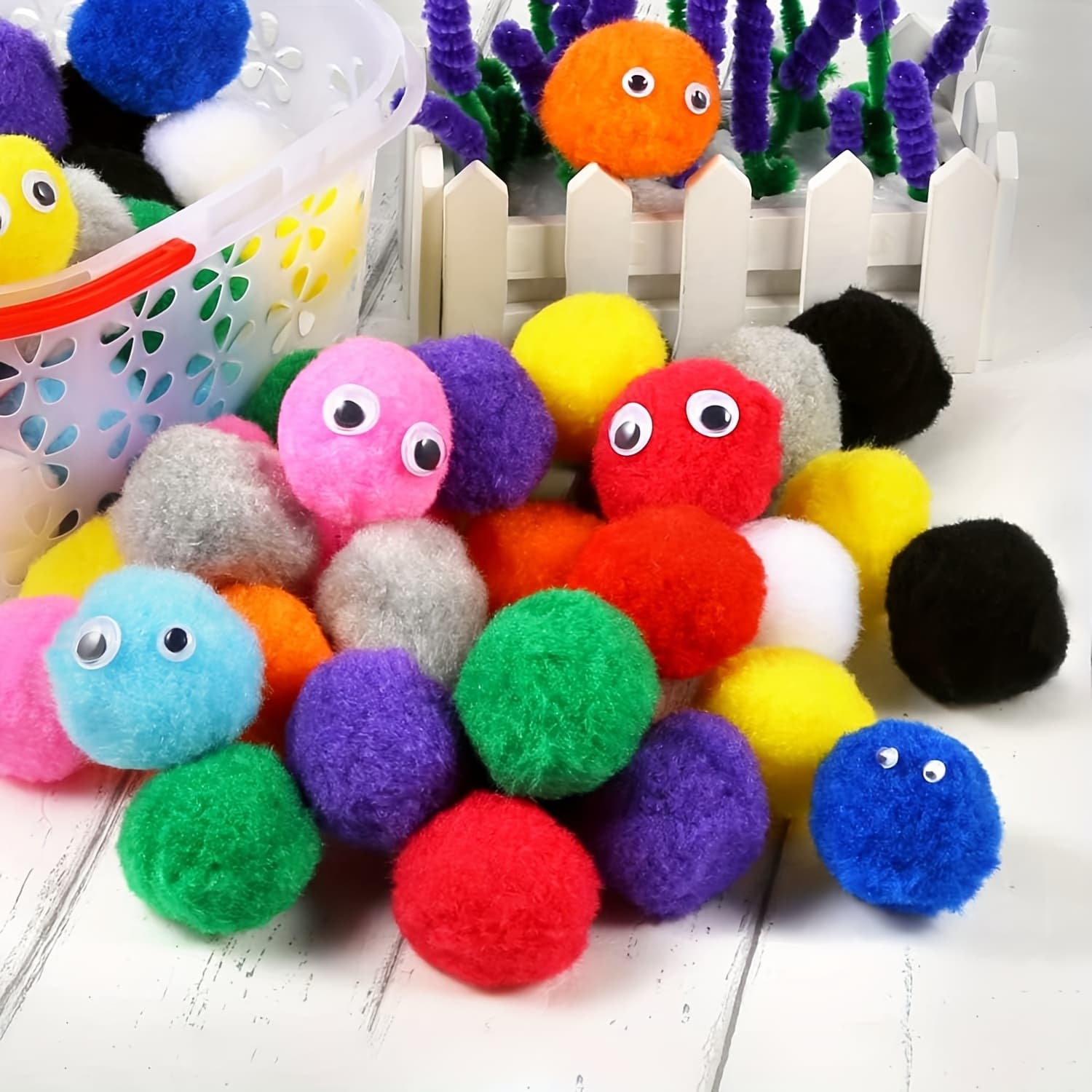 TEMU 130pcs Very Large Assorted Pom Poms Arts And Crafts For Diy Decoration, 13 Colors Arts And Crafts Pom Poms Balls For Hobby Supplies And Creative Craft Diy Material, Get 30pcs Eyes For Free