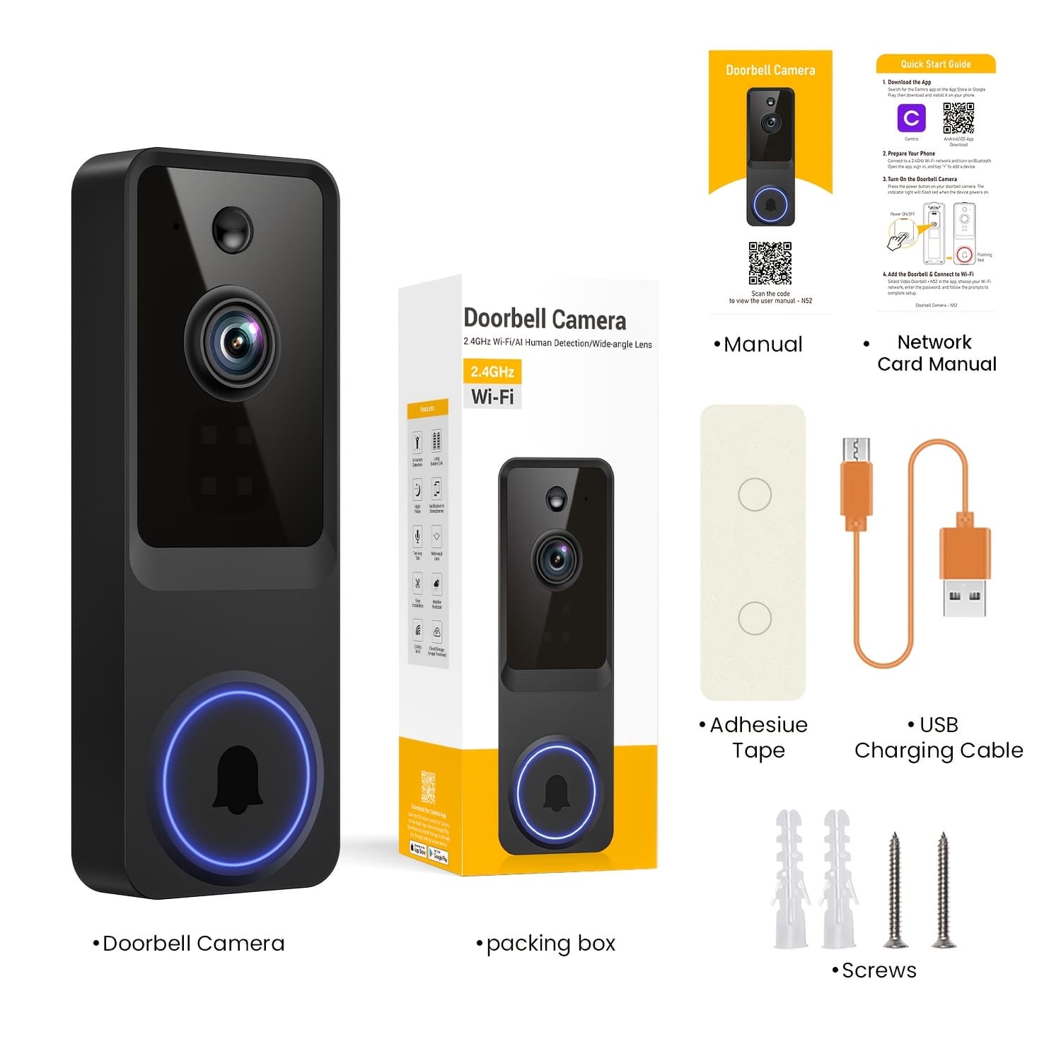 TEMU 1440p Wireless Smart Doorbell, Wifi Camera, Night Vision Function, Artificial Intelligence , Rechargeable Battery, Photo And Video Taking, Intercom, Local Storage