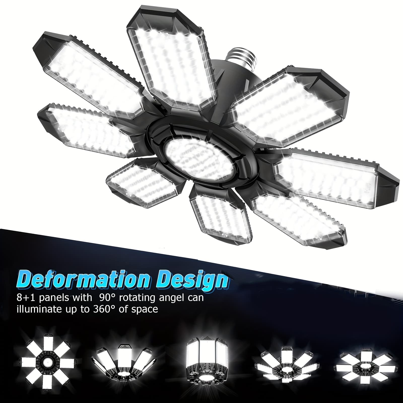 TEMU 1pc/2pcs Garage Lights, 25000lm Shop Light, 6500k Ceiling Led Lights With 8+1 Deformable Panels, Indoor Lighting For Garage, Workshop, Utility Room, Barn, Warehouse, Attic