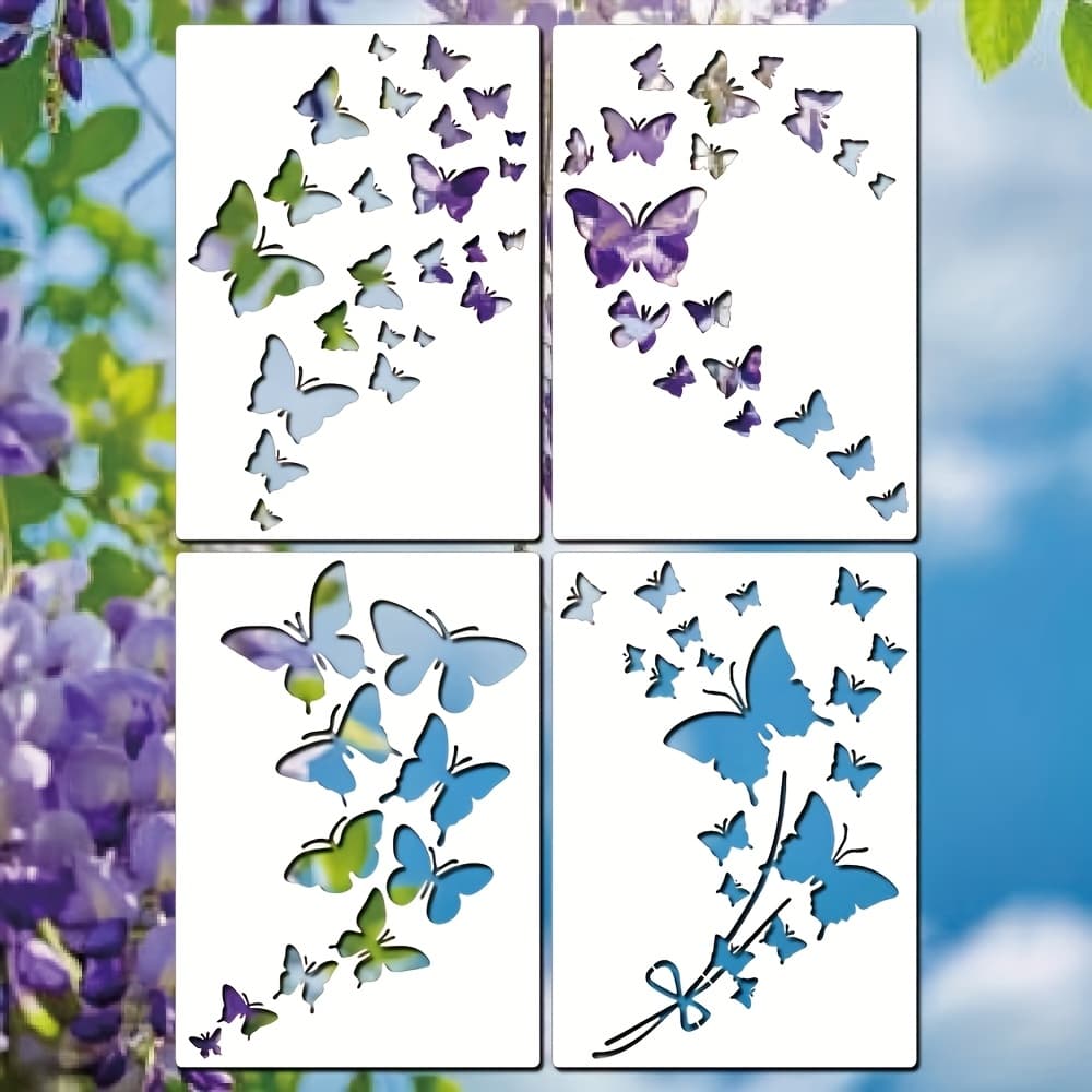 TEMU 4 Large Pattern Stencils - A4 Reusable Plastic Flying For Diy Scrapbooking, Canvas, Furniture, Wall Decor & Art Projects | Nature-themed Decoration | Durable Plastic Stencils, Decor