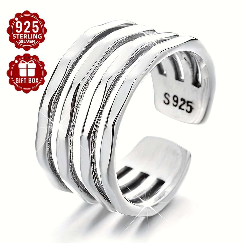 TEMU 1 Women's Fashionable Wide Face Ring 925 Sterling Silver, Retro Simple Irregular Adjustable Ring, Suitable For Daily Activities
